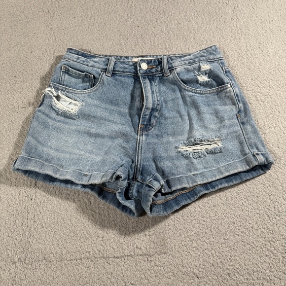 PacSun Pants - PacSun Mom Shorts Denim Blue Women Size 29 Womens Pocket Button Zip Comfort Fit